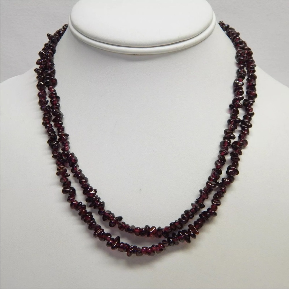 NATURAL GARNET GEMSTONE BEAD NECKLACE 35"